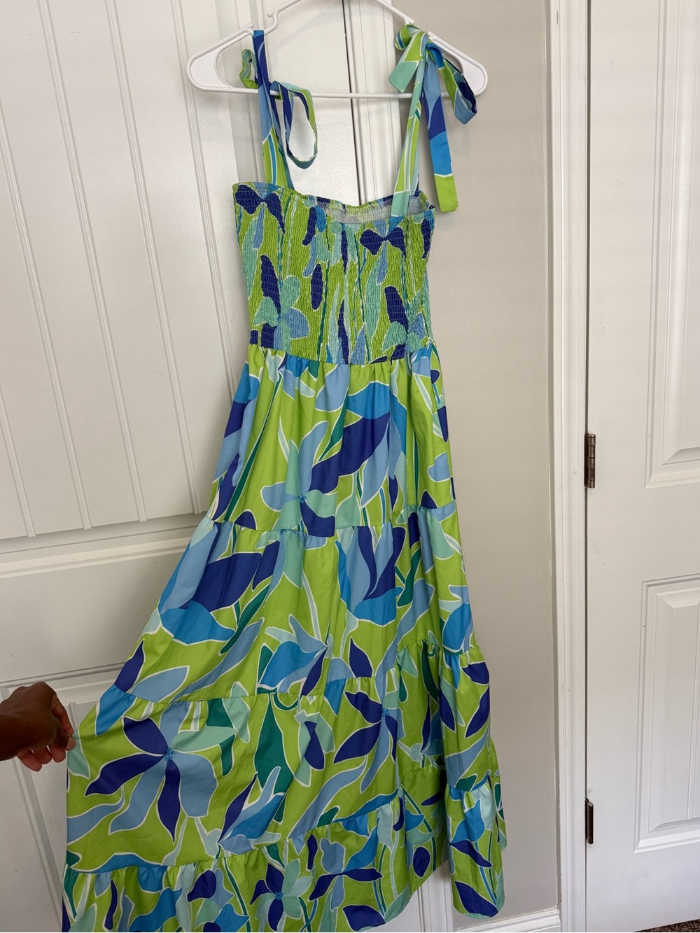 Green & Blue Floral Tie-Shoulder Maxi Dress